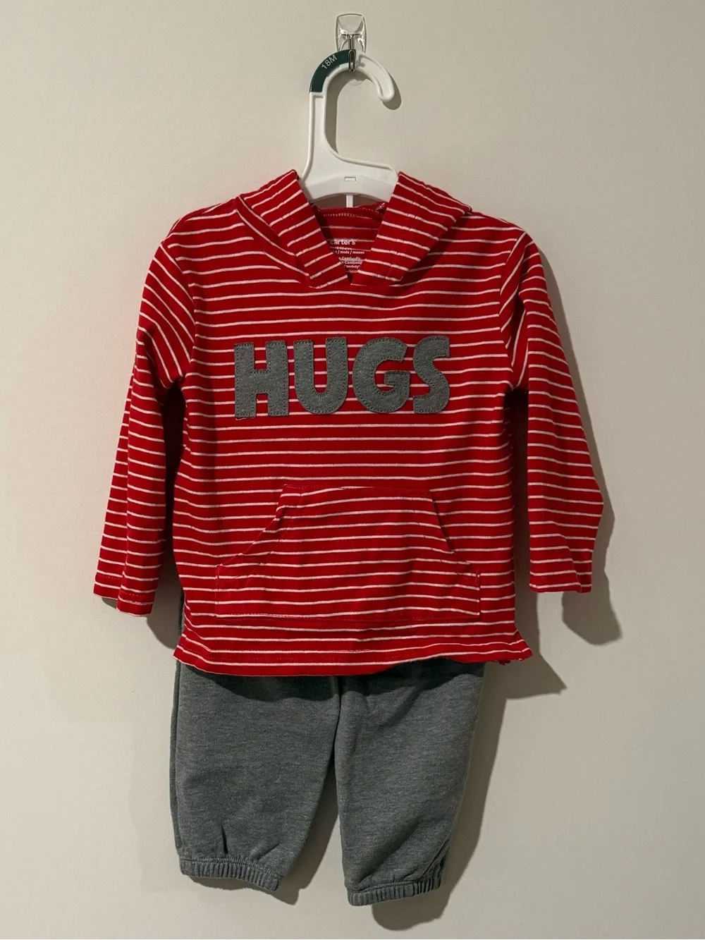 Carter's Red & White Striped Hoodie with Gray Matching Pants